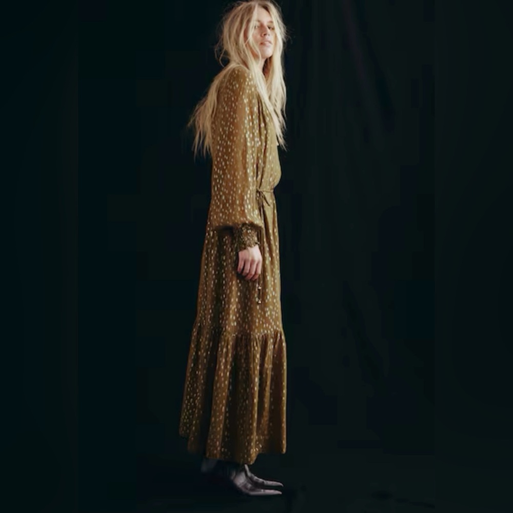 H&M NWT DARK KHAKI GREEN PATTERNED MAXI DRESS - Picture 7 of 11